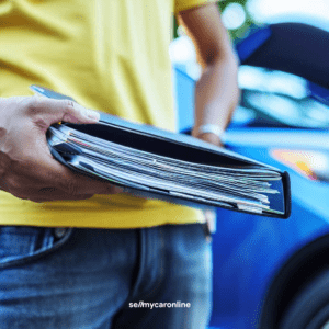 a folder of documents needed in selling a car