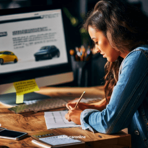 A woman comparing multiple offers on her car for sale