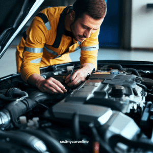 A professional mechanic inspecting a car's engine