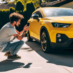 A man taking photos of his car for online sale